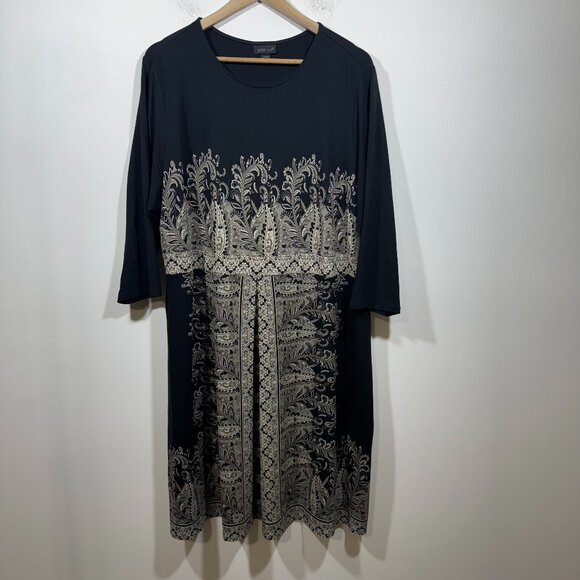 J. JILL Wearever Collection Pleated Mirror Paisley Midi Dress Womens 2X Pullon - Picture 1 of 5